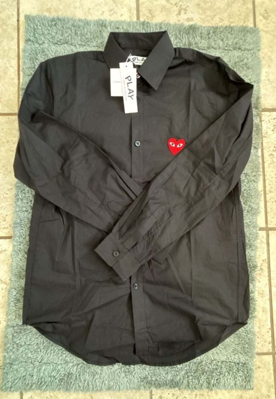 COMME DES GARÇONS PLAY Cotton Poplin Long Sleeve Button Shirt with Red Heart